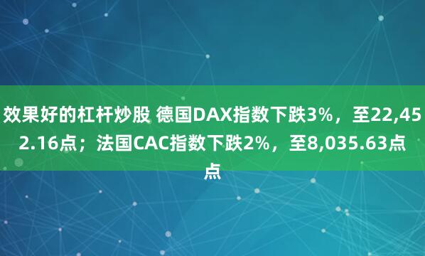 效果好的杠杆炒股 德国DAX指数下跌3%，至22,452.16点；法国CAC指数下跌2%，至8,035.63点